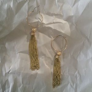 gold tassel hoop earrings